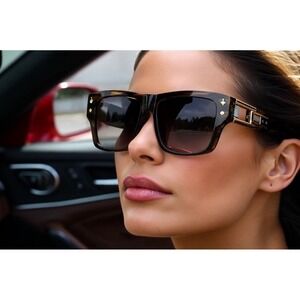 Sunglasses Women Rectangular Sun Protection Gradient Black Lens Retro Style 2025